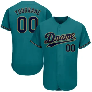 Custom Teal Baseball Jersey with Navy-Old Gold
