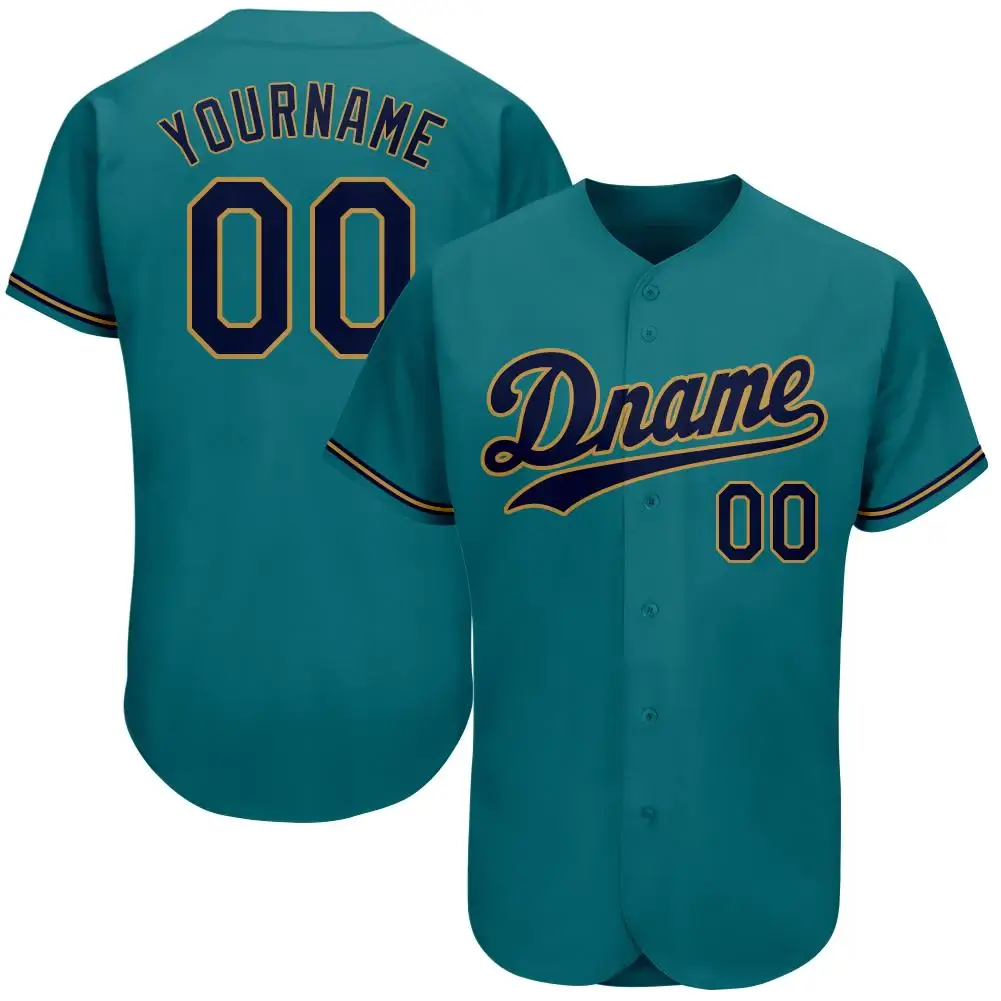 Custom Teal Baseball Jersey with Navy-Old Gold