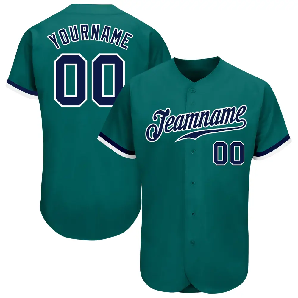 Custom Teal Baseball Jersey with Navy-White