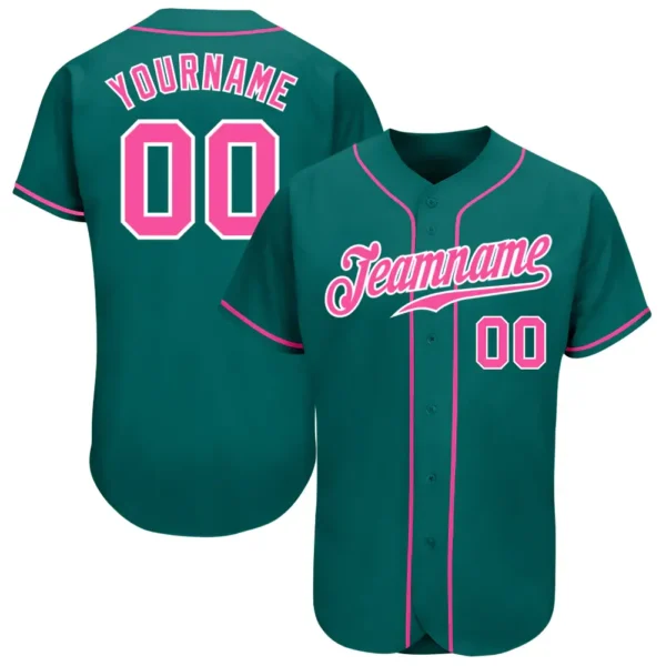 Custom Teal Baseball Jersey with Pink-White