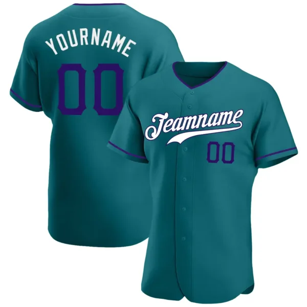 Custom Teal Baseball Jersey with Purple-White