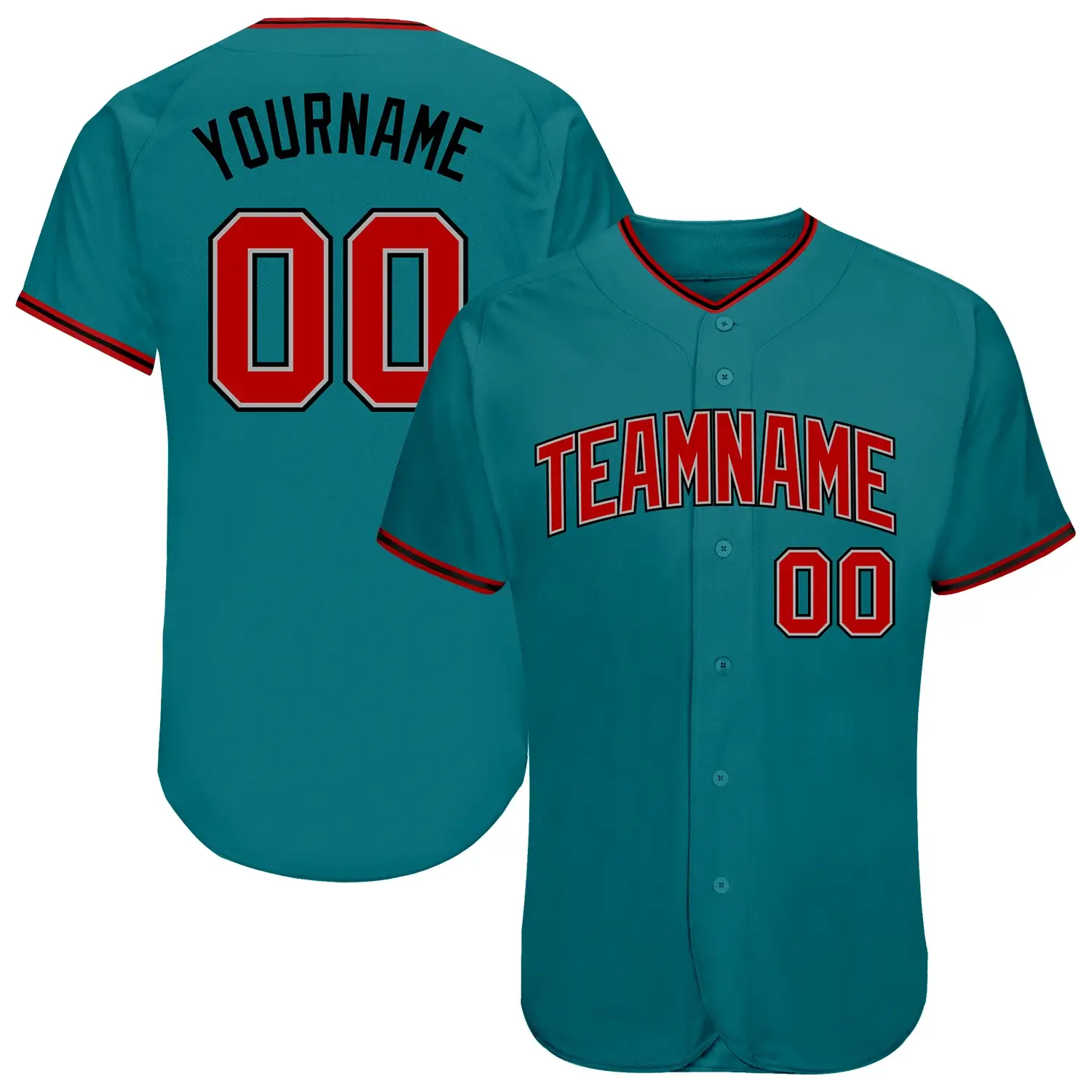 Custom Teal Baseball Jersey with Red-Black