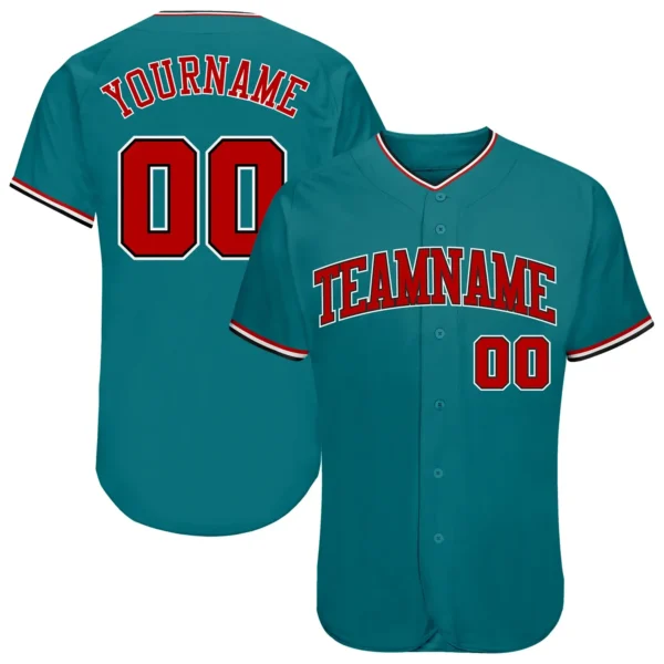 Custom Teal Baseball Jersey with Red-Black