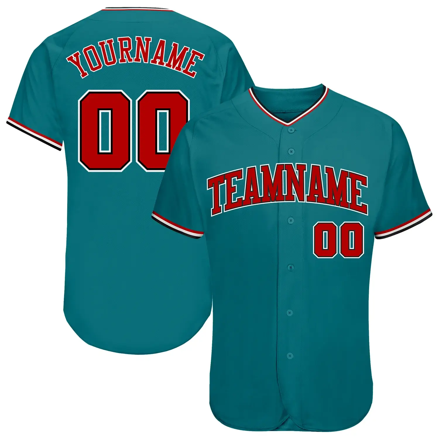 Custom Teal Baseball Jersey with Red-Black