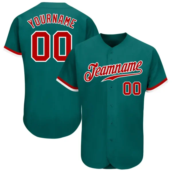 Custom Teal Baseball Jersey with Red-White