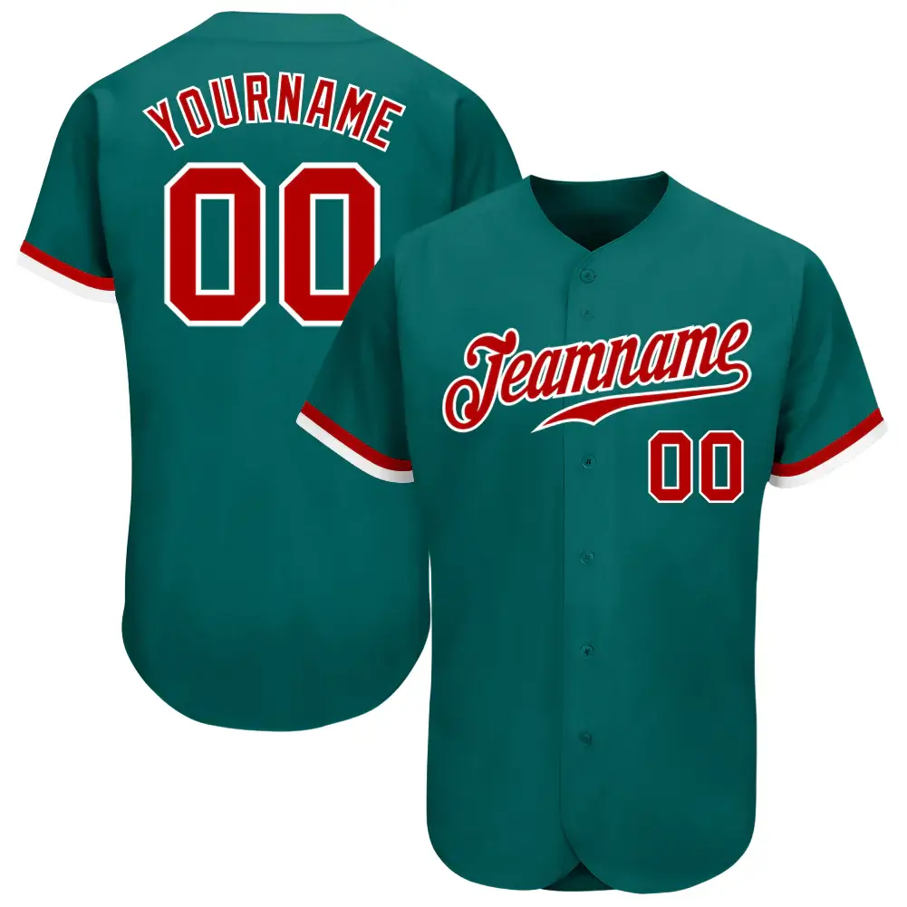 Custom Teal Baseball Jersey with Red-White