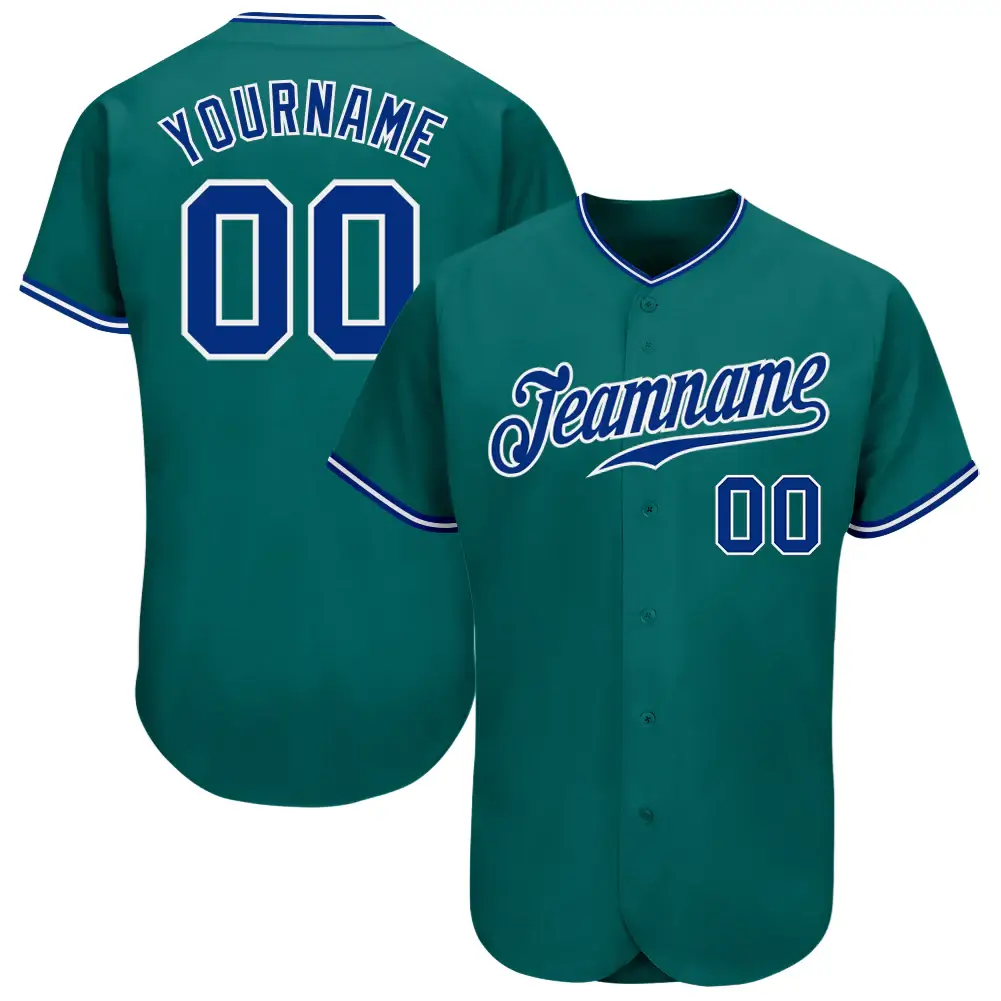 Custom Teal Baseball Jersey with Royal-White