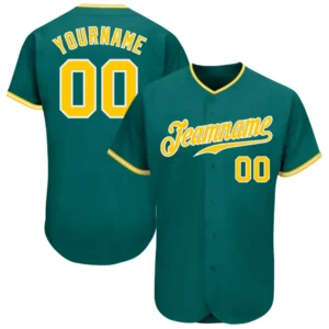 Custom Teal Baseball Jersey with Steel Gold-White