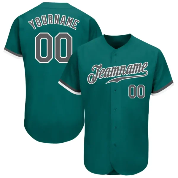 Custom Teal Baseball Jersey with Steel Gray-White