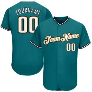 Custom Teal Baseball Jersey with White-Old Gold