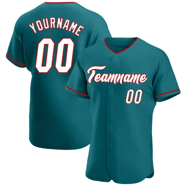 Custom Teal Baseball Jersey with White-Red