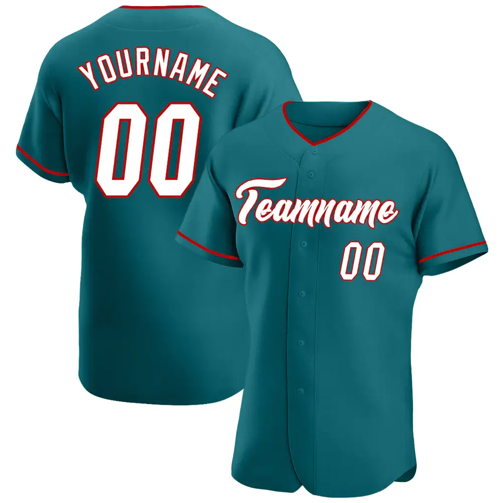 Custom Teal Baseball Jersey with White-Red