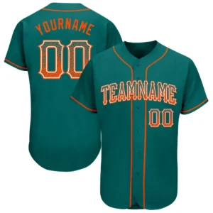Custom Teal Drift Fashion Baseball Jersey with Orange-White