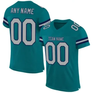 Custom Teal Mesh Football Jersey with Gray-Navy