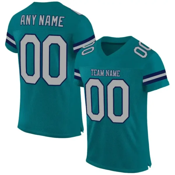 Custom Teal Mesh Football Jersey with Gray-Navy