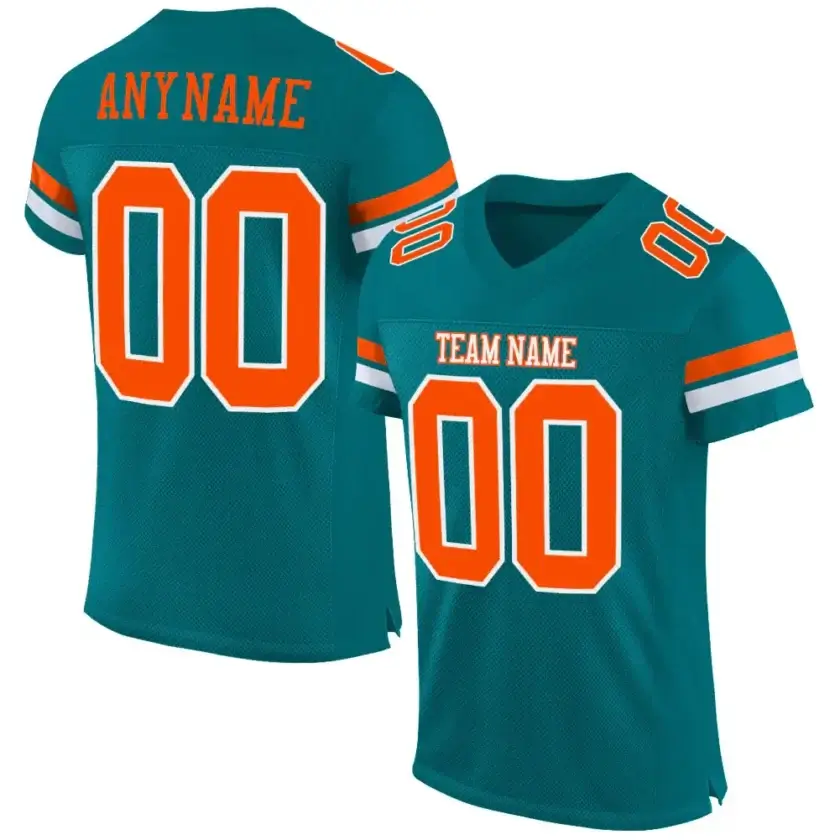 Custom Teal Mesh Football Jersey with Orange-White