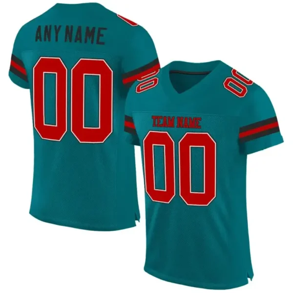 Custom Teal Mesh Football Jersey with Red-Black