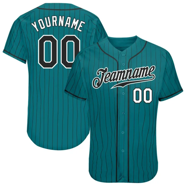 Custom Teal Pinstripe Baseball Jersey with Black-White