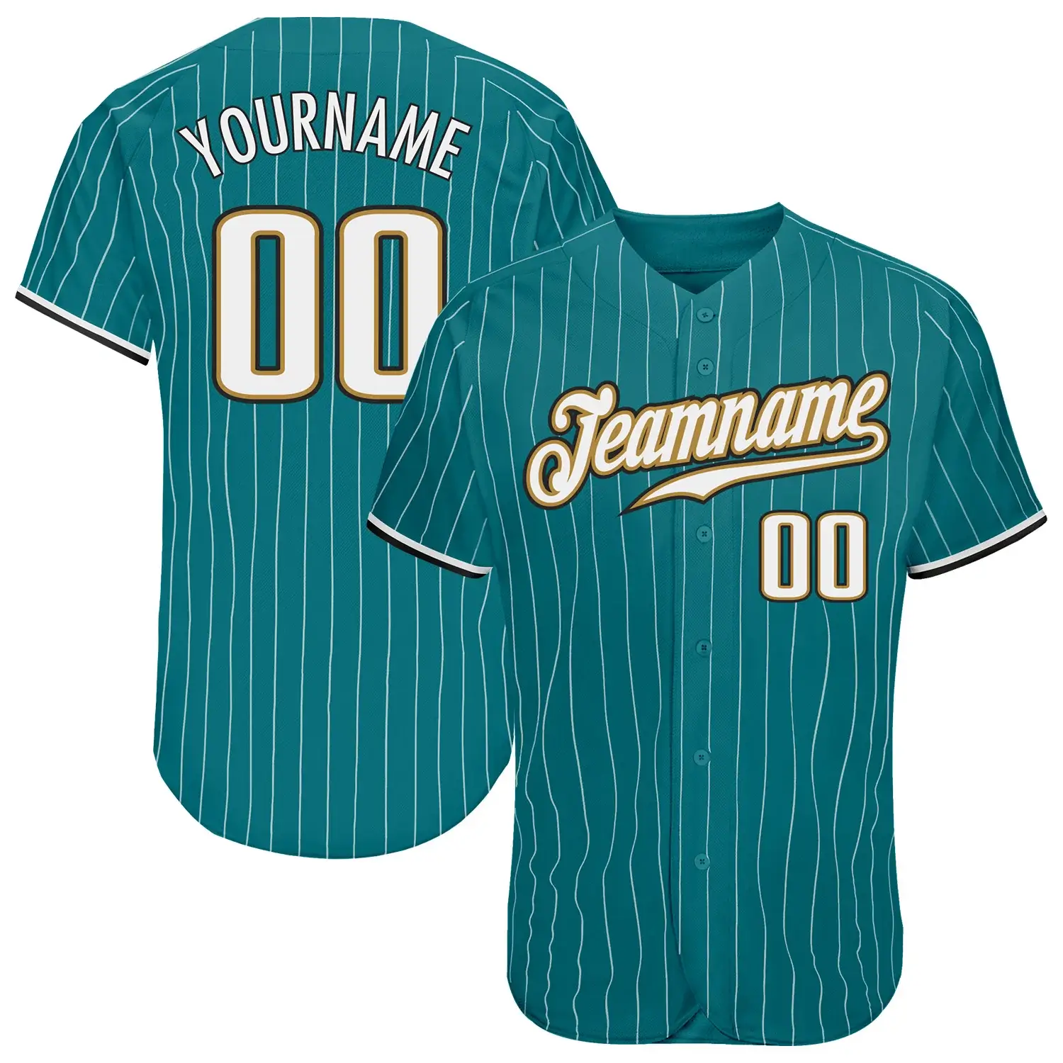 Custom Teal Pinstripe Baseball Jersey with White-Old Gold