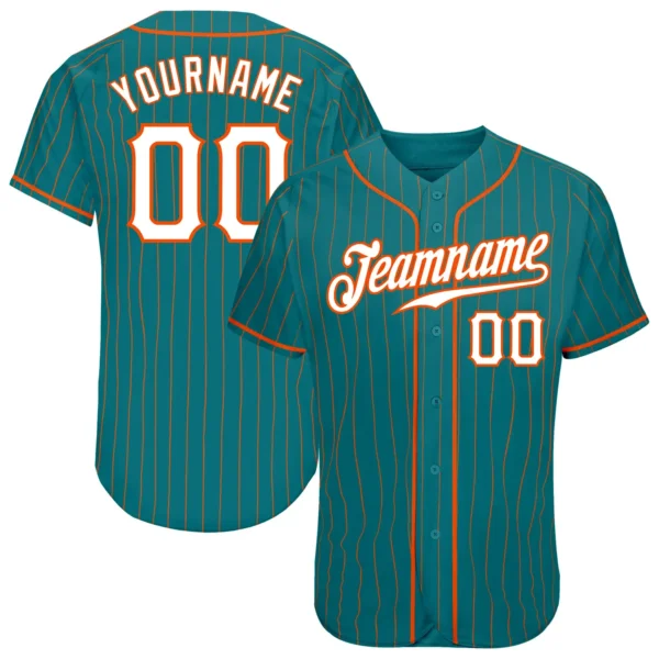 Custom Teal Pinstripe Baseball Jersey with White-Orange