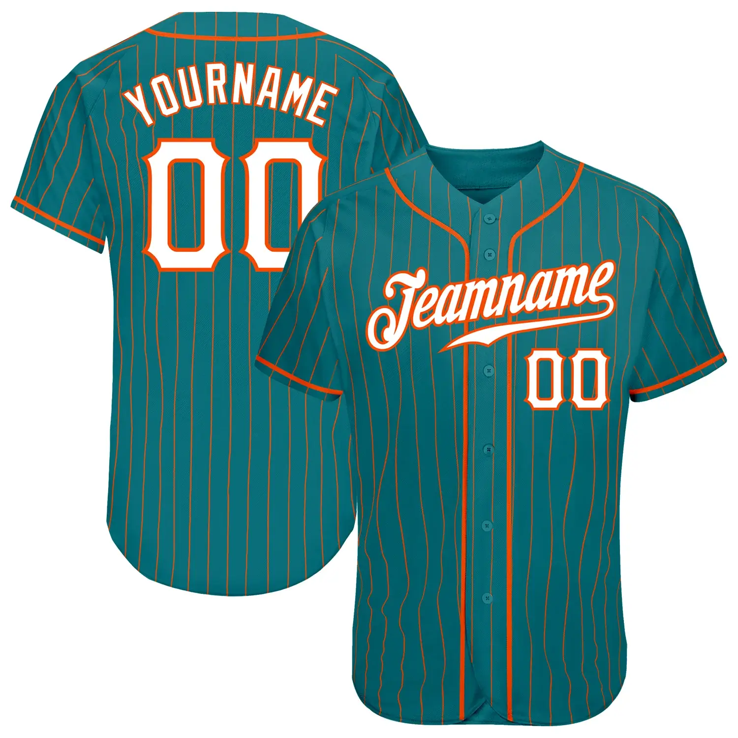 Custom Teal Pinstripe Baseball Jersey with White-Orange