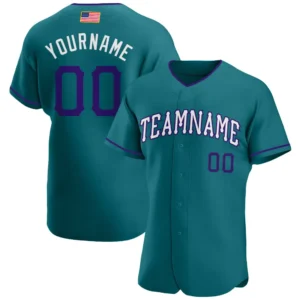 Custom Teal USA Flag Fashion Baseball Jersey with Purple-White