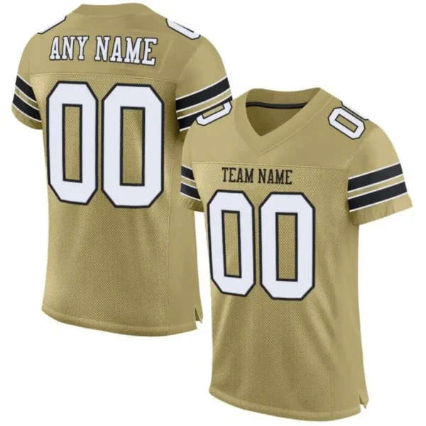 Custom Vegas Gold Mesh Football Jersey with White-Black