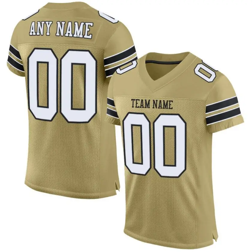 Custom Vegas Gold Mesh Football Jersey with White-Black