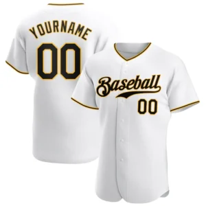 Custom White Baseball Jersey with Black-Gold