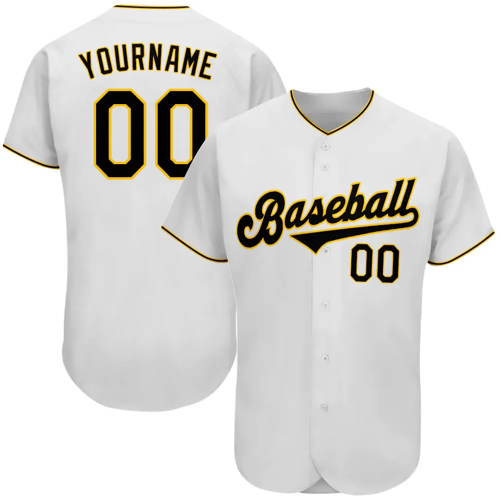 Custom White Baseball Jersey with Black-Gold