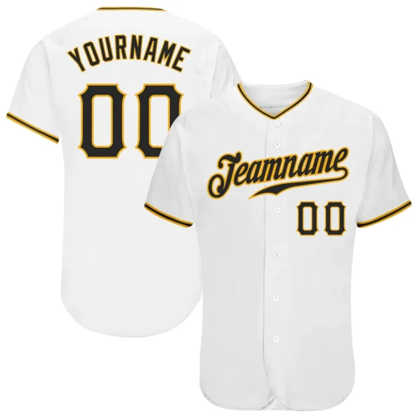 Custom White Baseball Jersey with Black-Gold