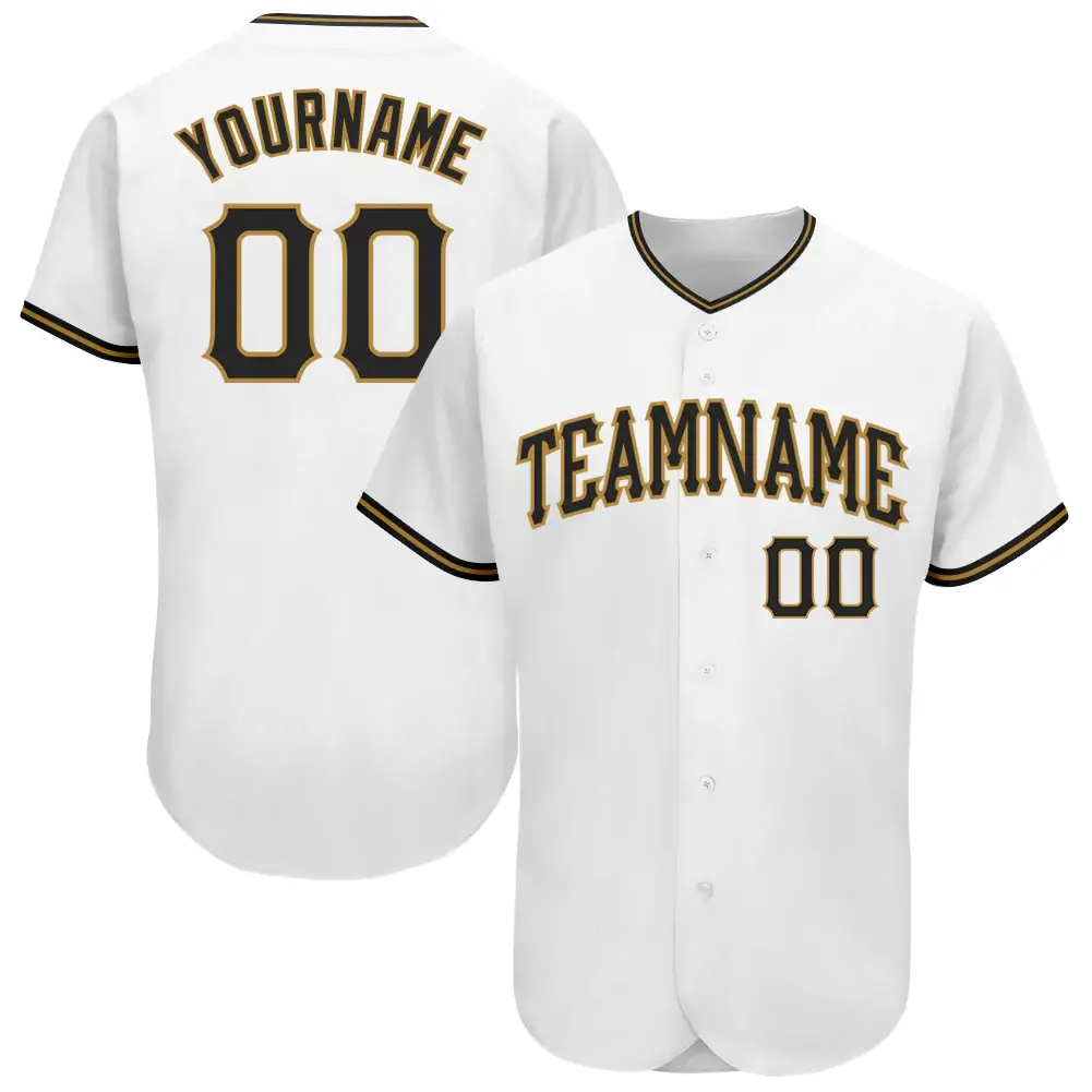 Custom White Baseball Jersey with Black-Old Gold