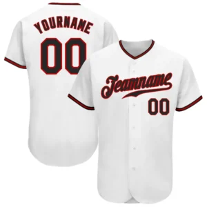 Custom White Baseball Jersey with Black-Red