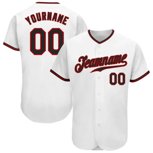 Custom White Baseball Jersey with Black-Red
