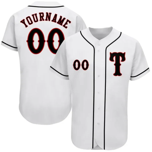 Custom White Baseball Jersey with Black-Red