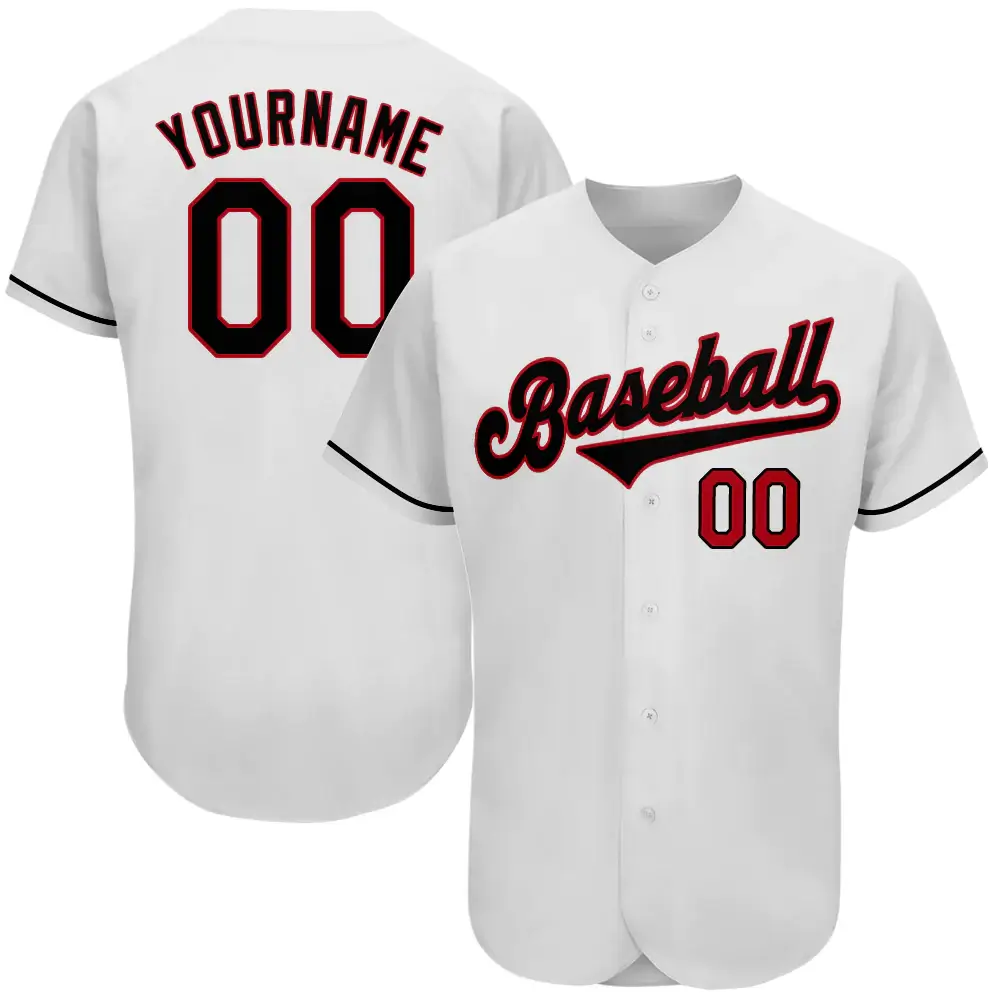 Custom White Baseball Jersey with Black-Red