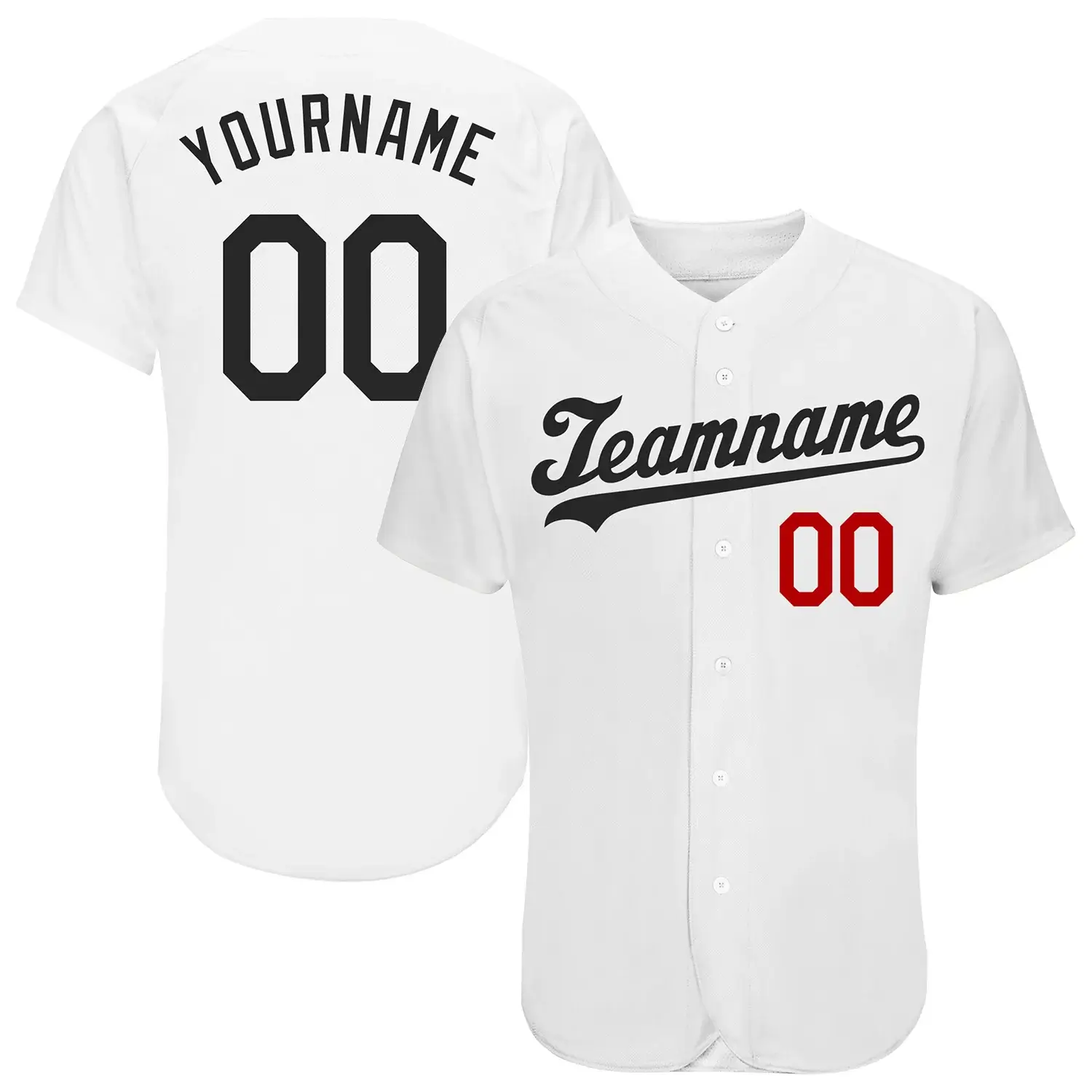 Custom White Baseball Jersey with Black-Red