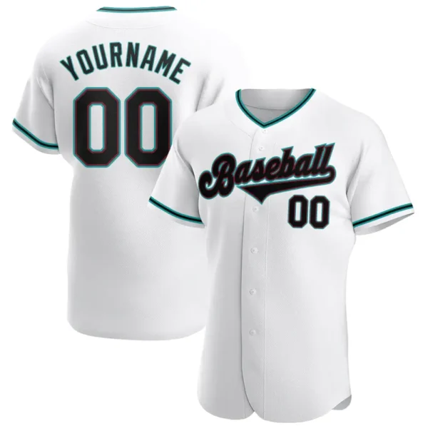 Custom White Baseball Jersey with Black-Teal