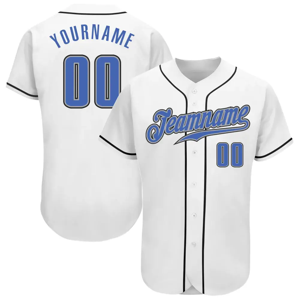 Custom White Baseball Jersey with Blue-Gray