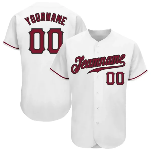 Custom White Baseball Jersey with Crimson-Black