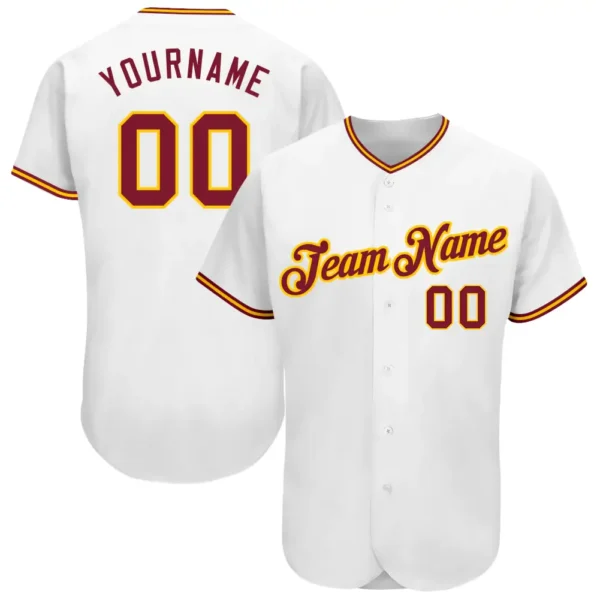 Custom White Baseball Jersey with Crimson-Gold