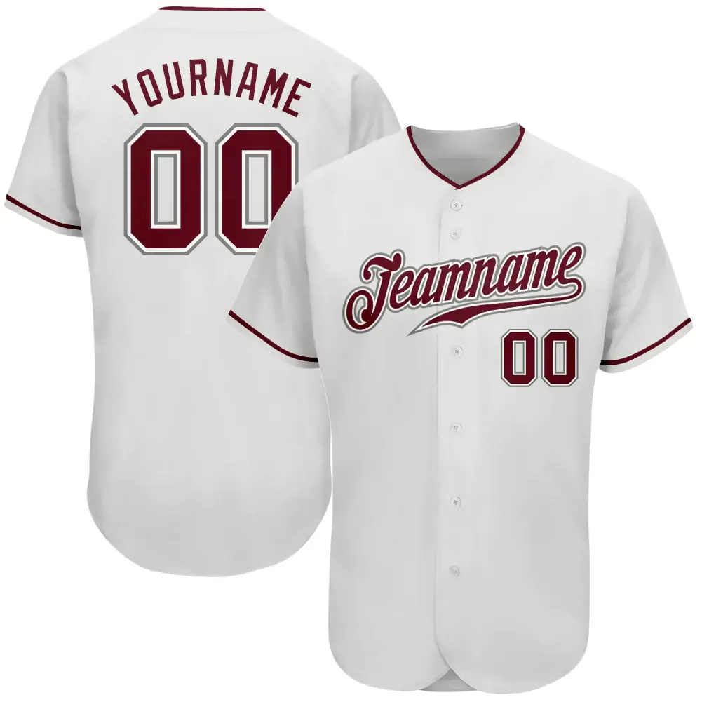 Custom White Baseball Jersey with Crimson-Gray
