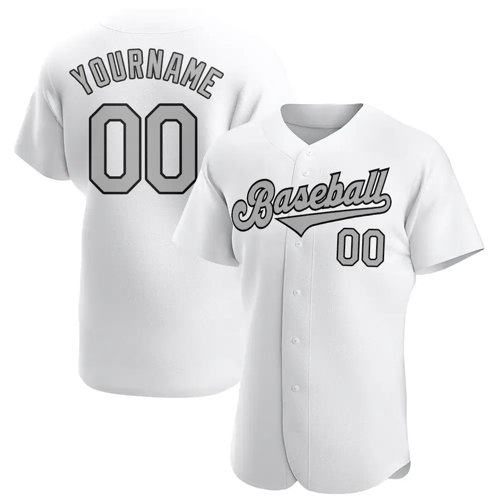 Custom White Baseball Jersey with Gray-Black