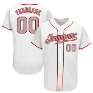 Custom White Baseball Jersey with Gray-Red