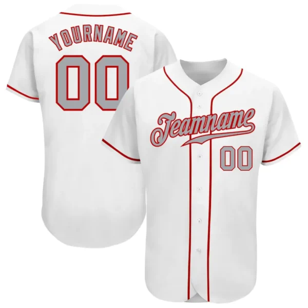 Custom White Baseball Jersey with Gray-Red