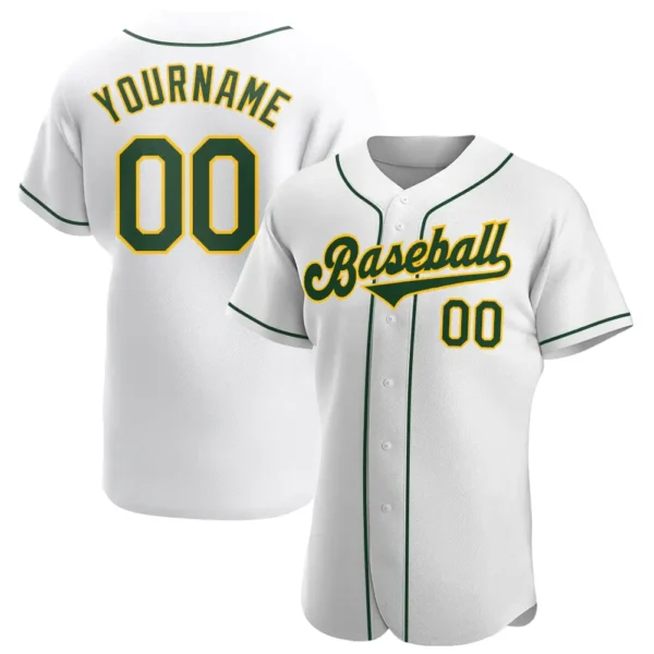 Custom White Baseball Jersey with Green-Gold