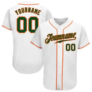 Custom White Baseball Jersey with Green-Orange