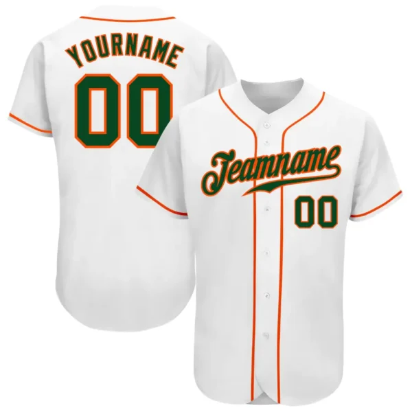 Custom White Baseball Jersey with Green-Orange