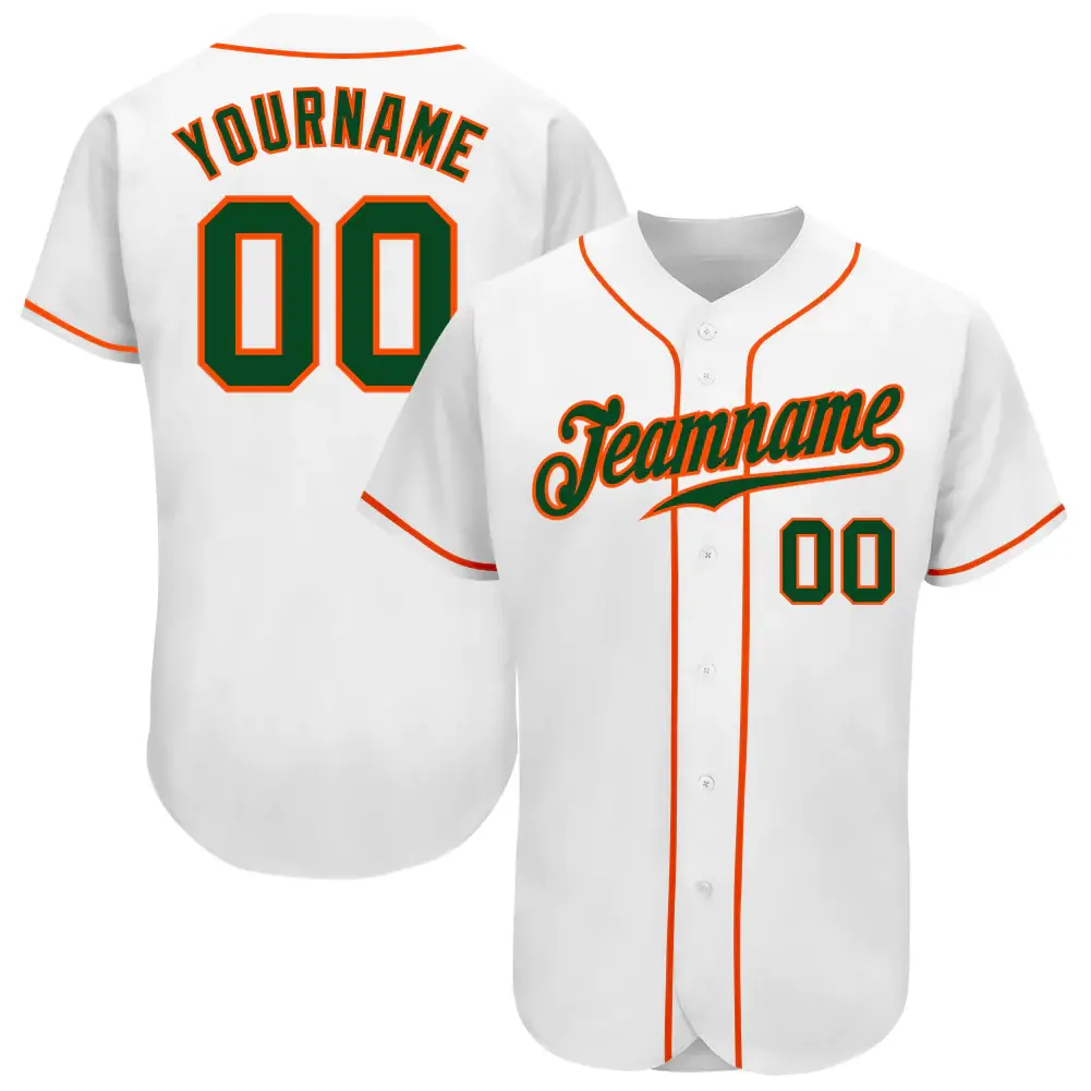 Custom White Baseball Jersey with Green-Orange