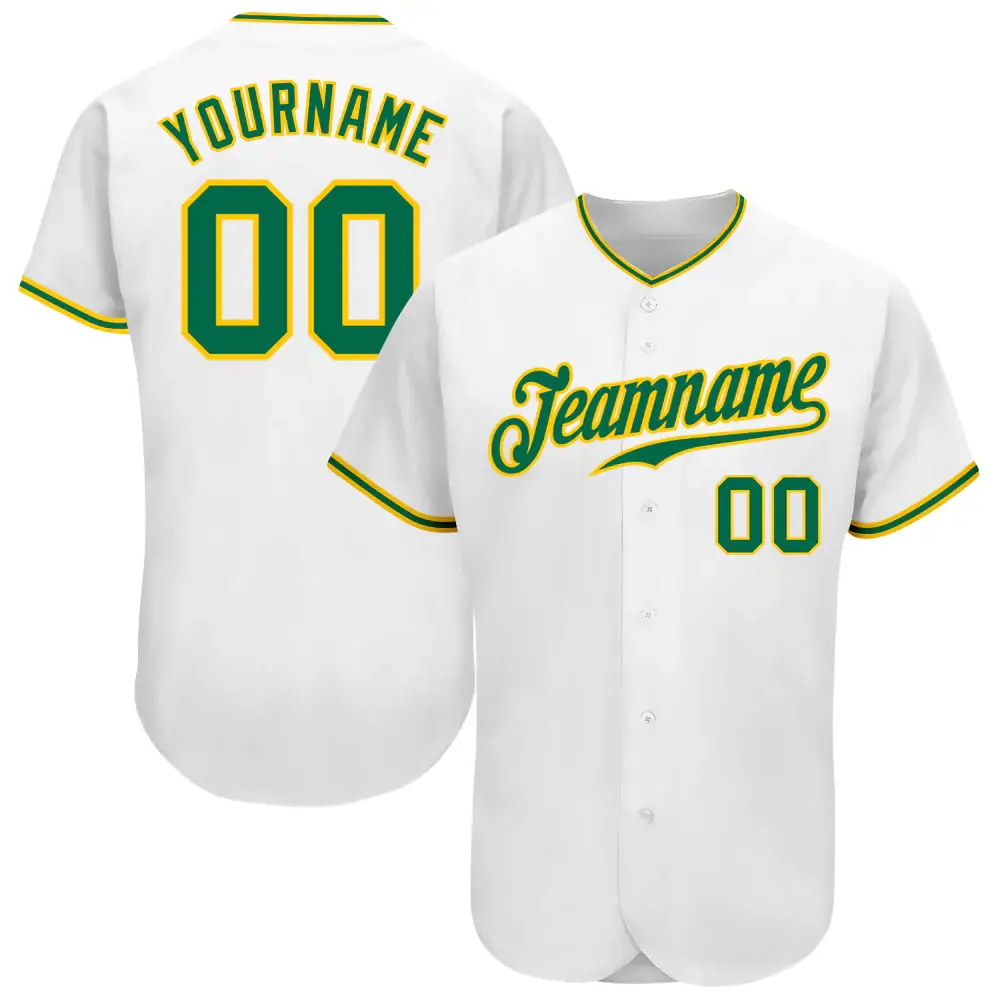 Custom White Baseball Jersey with Kelly Green-Gold